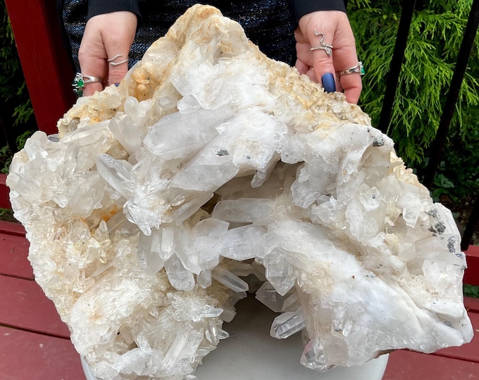 Massive Clear Quartz Crystal Cluster ~ Large 53 lb. ~ 12" Tall ~ Huge Entryway Centerpiece ~ Zen Yoga Meditation Display