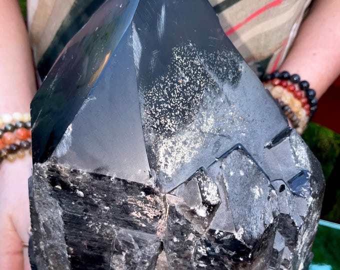Black Morion Quartz Display Crystal 9 Lb. 2 oz.  Single-Terminated Point Cluster ~ 9" Tall ~Natural Black Color ~ Custom Hand Carved Stand