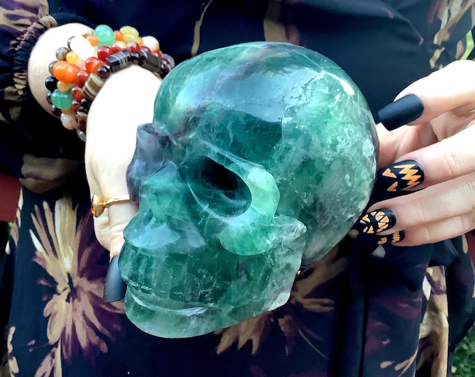 Rainbow Fluorite Crystal Skull ~ Large 3 Lb. 10 oz. ~ 5" Long~ Hand Carved ~ Purple, Blue, Green, Clear Colors ~ Fast & Free Shipping, USA ~
