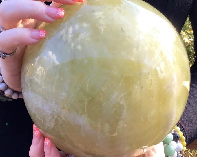 Citrine Crystal Ball ~ Large 12 Lb 9 oz. ~ 7" Wide ~ Golden Yellow Banded Quartz Sphere ~ Swirling White Lines ~ Sparkling Gold Inclusions