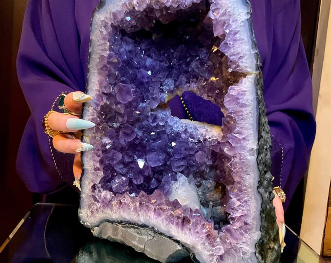 CLEARANCE! ~ Amethyst Crystal Cathedral Cluster ~ Large 9 Lb. 7 oz. ~ 10" Tall ~ Sparkling Purple Quartz Points ~ Fairy Cave with Calcite