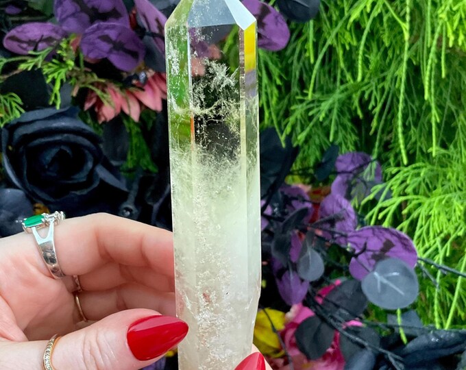 Citrine Quartz Crystal Wand ~ Large 5 oz. ~ 5 1/2" Long ~ High Altitude Himalayan Point ~ Clear Yellow Phantoms Sparkling Rainbow Inclusions