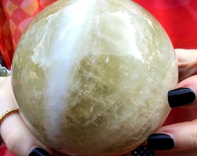 CLEARANCE! ~ Citrine Crystal Ball ~ Large 2 lb. 12 oz. ~ 3" Wide ~ Big Sparkling Golden Yellow White Bands Quartz Sphere