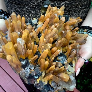 Limonit & svart barytkvartskristallkluster ~ Stor 4,7 kg ~ 23 cm lång ~ Orange punkter ~ Sakral chakra Reiki altaredisplay ~ Fantastisk bild 3