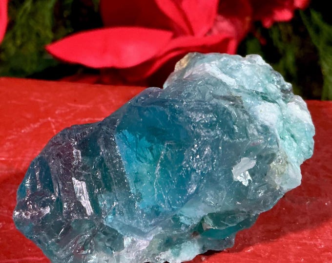 Blue Cubic Fluorite Crystal Cluster ~ Large 4 1/2 oz. ~ 3" Long ~ Third Eye, Throat Chakra, Reiki Healing Altar Display, Meditation Size