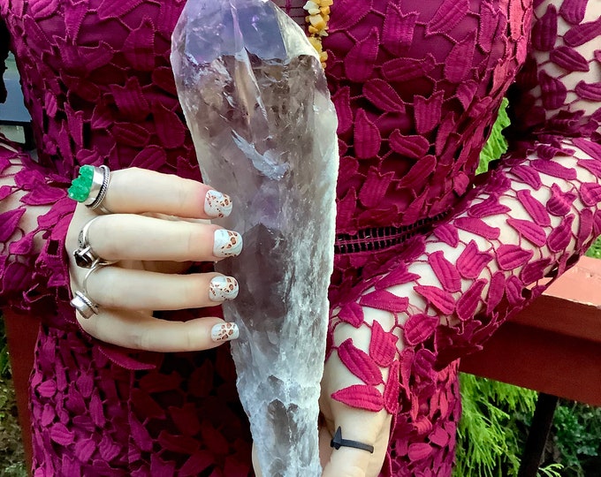 Amethyst Crystal Wand ~ Large 1 Lb. ~ 10" Long ~ Naturally Sparkling Violet Purple Quartz Colors ~ Citrine Inclusions ~ Rare Ametrine Quartz