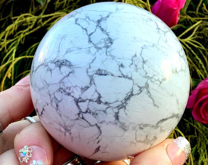 CLEARANCE! ~ White Howlite Crystal Ball ~ Large 1 Lb. 6 oz. ~ 3" Wide ~ Soothing Natural Home Decor ~ Healing Altars, Reiki Displays