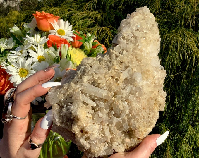 Quartz Crystal Cluster ~ Large 3 Lb. 6 oz. ~ 9" Long ~ Ultra Sparkling Frosted Points ~ Home Decor, Natural Display ~ Fast & Free Shipping