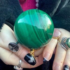 Malachite Crystal Ball ~ Large 1 Lb 4 oz. ~ 2 1/2&quot; Wide ~ W/ Ornate Stand ~ Stunning Green Patterns, Home Decor ~ Fast & Free Shipping, USA
