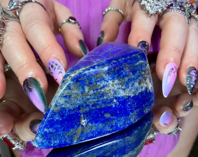Lapis Lazuli Freeform Crystal ~ Large 6 oz. ~ 3" Long ~ Sparkling Deep Blue Color Stone ~ Reiki, Altar Display ~ Polished to Perfection