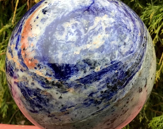 Sodalite Crystal Ball ~ Large 7 lb. ~  5" Wide ~ Polished Sphere ~ Royal Blue Color ~ Reiki, Altar Display Home Decor ~ Free & Fast Shipping