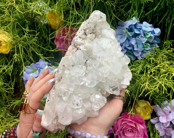 Clear Apophyllite Crystal Cluster ~ Large 4 Lb. 11 oz. ~ 9" Long ~ Stunning Sparkling Zeolite Specimen ~ Loaded with Cubic White Crystals