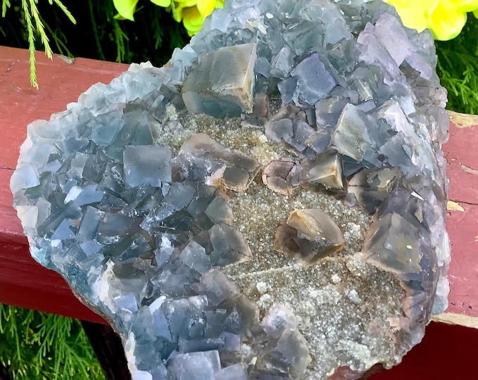Blue Cubic Fluorite Crystal Cluster ~ Large 2 lb. ~ 6 1/2" Long ~ Third Eye Chakra Decor, Altar, Reiki, Meditation