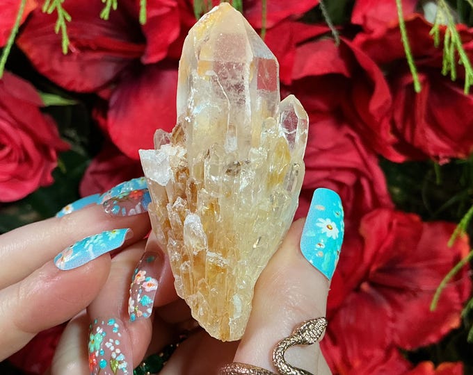 Golden Healer Clear Quartz Elestial Crystal: 2.4 oz. Handheld Meditation Stone