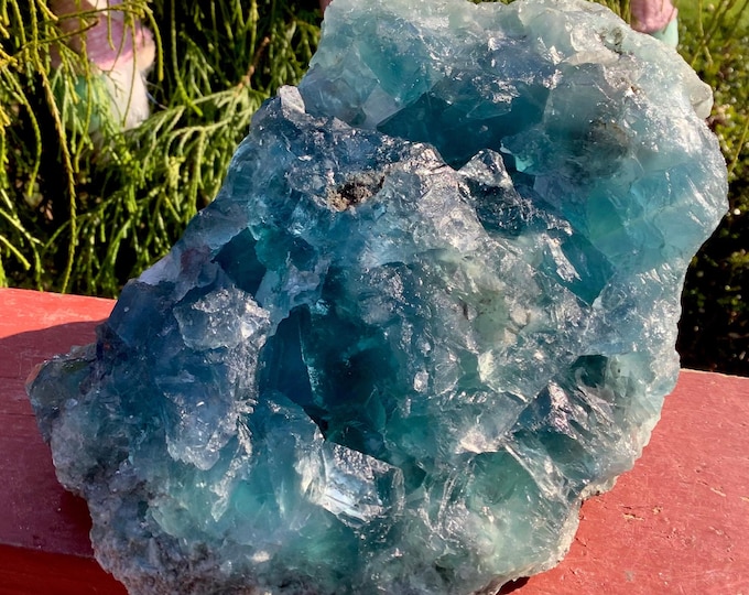 Blue Fluorite Crystal Cluster ~ Large 5 lb. 4 oz. ~ 6" Long ~ Ocean Blue & Clear Translucent Crystals ~ Sparkling Formations