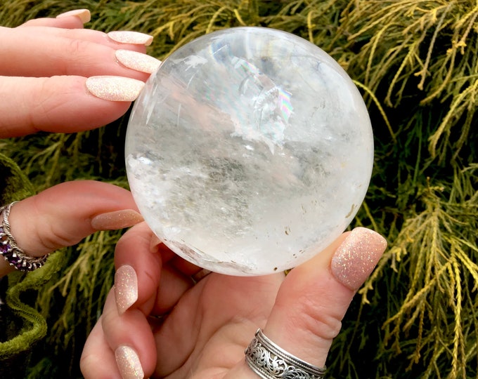 Clear Quartz Crystal Ball ~ 15.3 oz. ~ 2 1/2" Wide Polished Sphere ~ Rainbow Inclusions ~ Reiki Altar Feng Shui Display ~ Fast Shipping