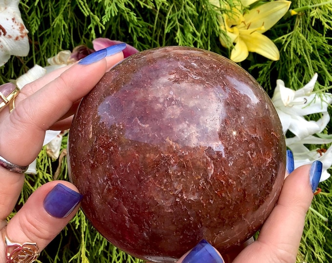 Red Quartz Crystal Ball ~ 3 Lb. 3 oz. ~ 4" Wide ~ Root Chakra Reiki Healing Altar Display ~ Metaphysical Home Decor ~ Fast & Free Shipping ~
