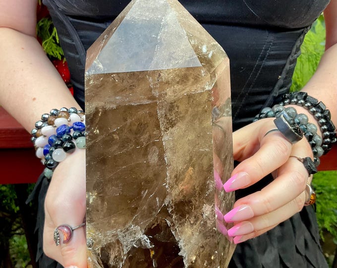 Smokey Citrine Large Crystal Generator ~ 6 Lb. 6 oz. ~ 8" Tall Tower ~ Colorful Rainbow Inclusions ~ Fast & Free Shipping