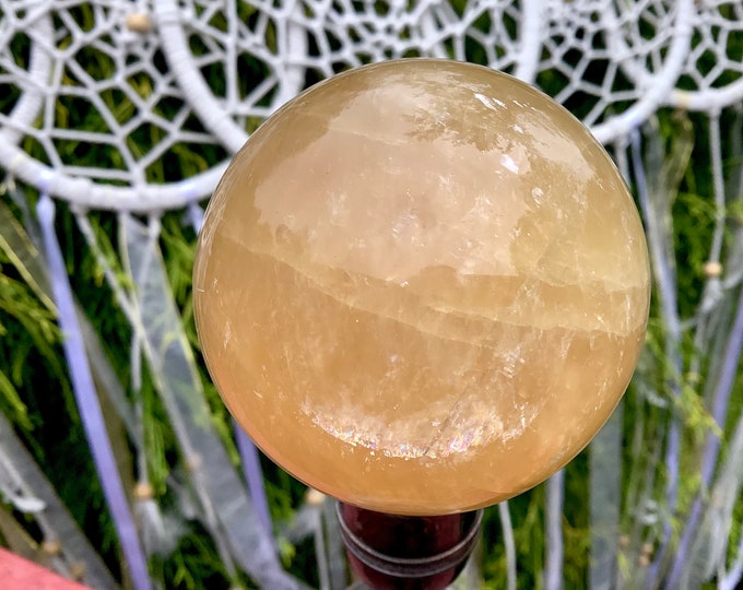Yellow Calcite Crystal Ball: Sparkling Golden Sphere, Solar Plexus Chakra
