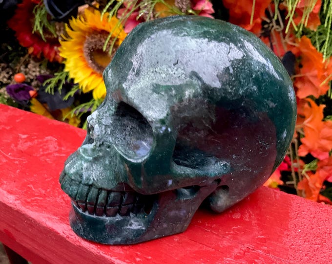 Ocean Jasper Crystal Skull ~ Large 2 Lb. 10 oz. ~ 5" Long ~ High Quality ~ Expertly Hand-Carved Sculpture Vivid Colors ~ Fast Shipping, USA