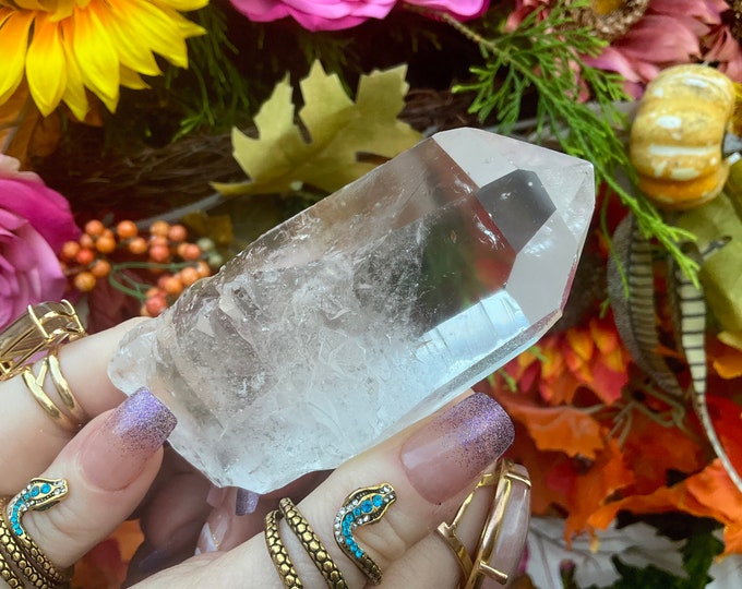 Clear Quartz Crystal Point: 4" Reiki Altar Display