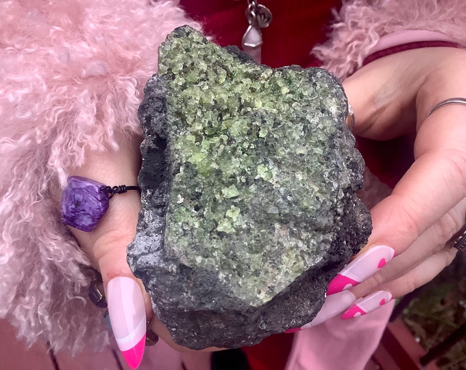 Peridot Crystal Cluster ~ Large 1 lb. 8 oz. ~ 3" Long ~ Green Olivine/Peridot on Natural Matrix ~ Fast & Free Shipping USA + Global Shipping
