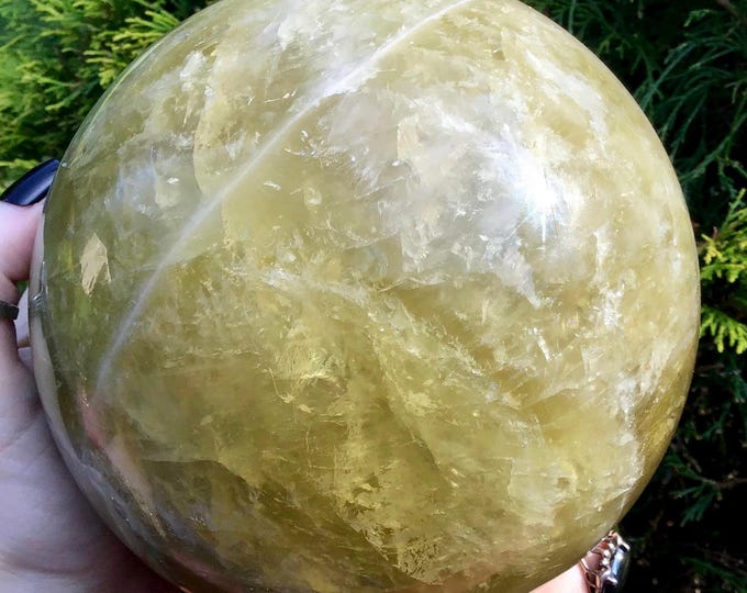 Citrine Crystal Ball ~ Large 10 lb. 11 oz. Smokey Golden Banded Quartz Sphere  ~ 6" Wide ~ Big Stunning, Shimmery, Sparkling Gold Inclusions
