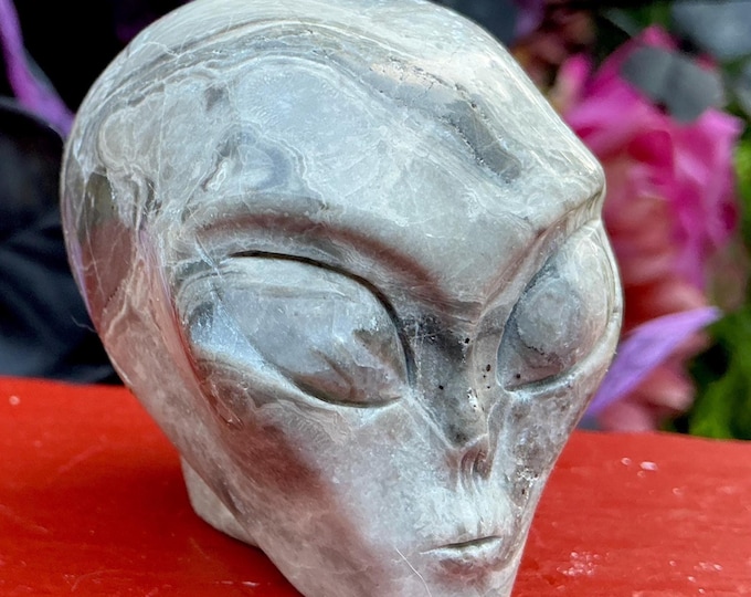 CLEARANCE ~ Jasper Emperor Grey Crystal Alien Mini Skull ~ 6 oz.  ~ 2" Long ~ One-of-a-Kind Carving ~ High Quality ~ Fast & Free Shipping