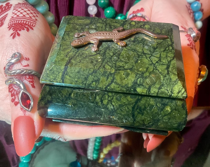 Serpentine Jewelry Box ~ 3" Long ~ Hand Crafted Vintage Display Colorful Green & Black Colors