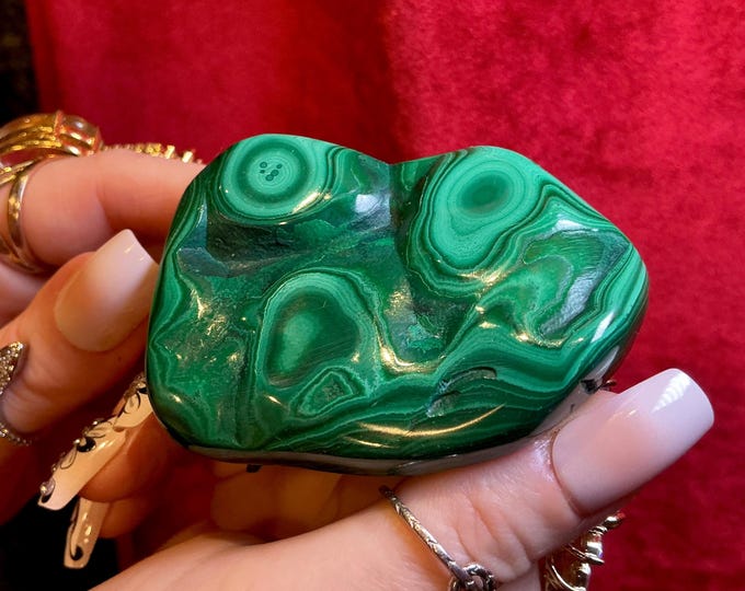 Malachite Freeform Crystal Stone 5 oz. ~ 2 1/2" Long ~ Swirling Bullseye Patterns