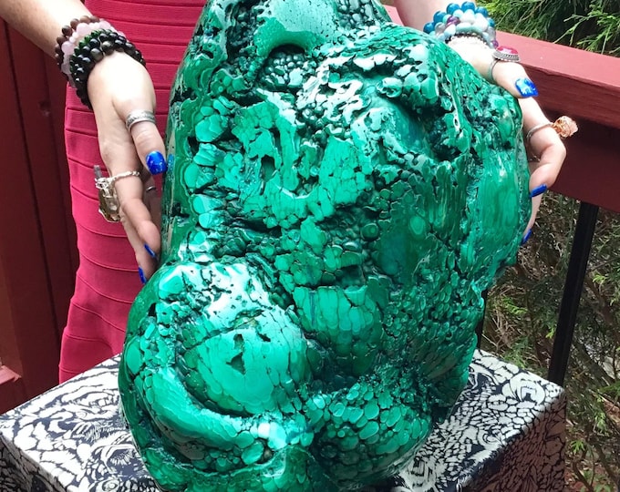 Massive 80 lb. Malachite Free Form Crystal ~ 15" Long ~ Beautiful Green Mineral Specimen, Swirling Bullseye Patterns