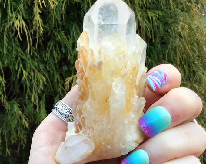 Golden Healer Elestial Quartz Crystal Cluster ~ 6.5 oz. ~ 3" Tall ~ Natural Tibetan Crystal ~ Metaphysical Home Decor ~ Fast & Free Shipping