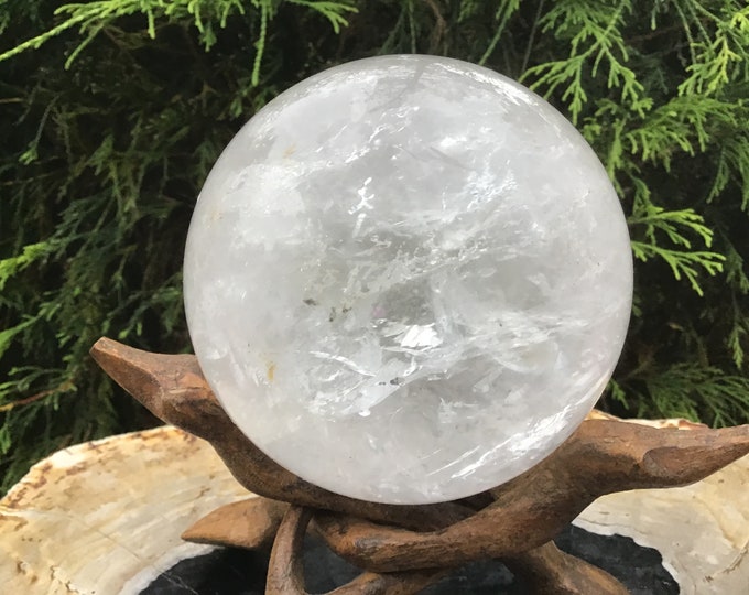 Clear Quartz Crystal Ball ~ Large 2 Lb. 6 oz. ~ Polished Sphere ~ 3 1/2" Wide  ~ Beautiful Display ~ Reiki Feng Shui ~ Elegant Show Piece