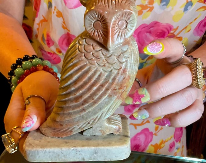 Jasper Crystal Owl Carving ~ 1 Lb. 8 oz. ~ 5 1/2" Tall ~ Orange Red & Gray Colors ~ Owl Spirit Animal Totem ~ Metaphysical Decor