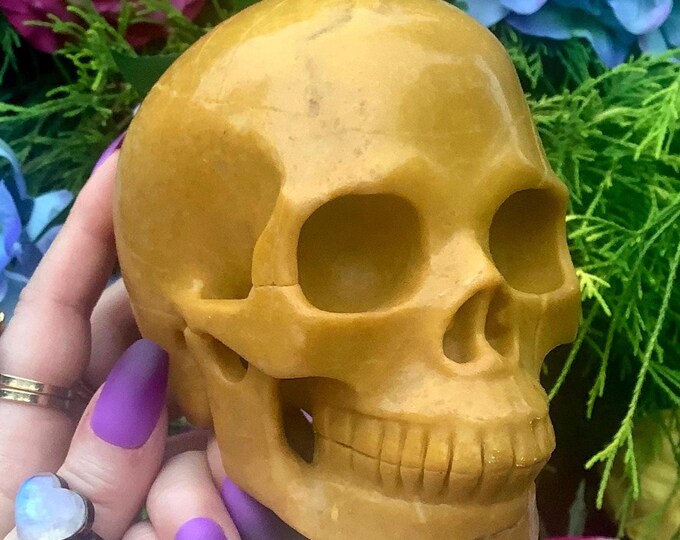 Yellow Jasper Crystal Skull ~ Large 3 Lb. 2 oz. ~ 5" Long ~ Solar Plexus Chakra Reiki Altar Display ~ Metaphysical Home Decor, Meditation ~