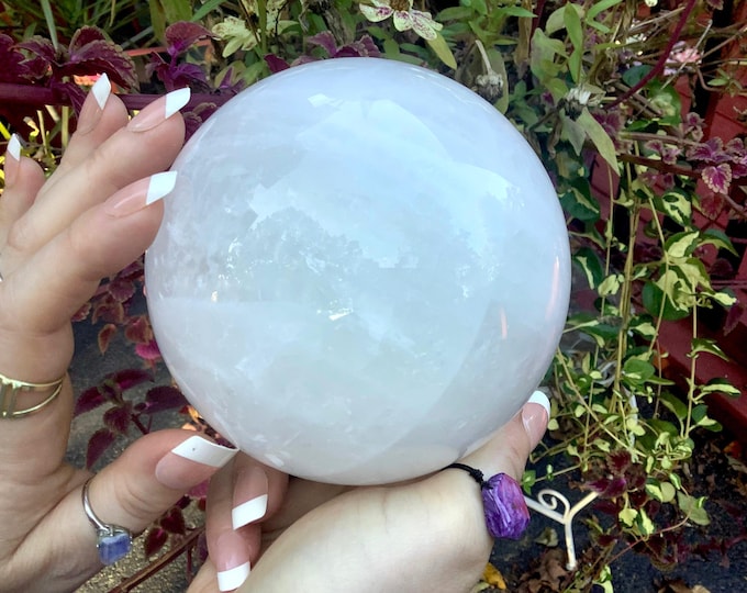 Large Snow Quartz Crystal Ball: Polished Reiki Altar Display (4" Wide)