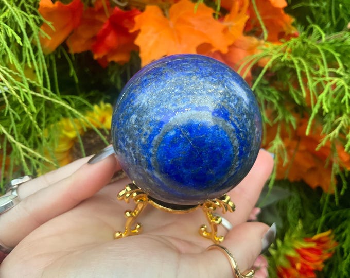 Lapis Lazuli Crystal Ball ~ Large 14 oz. ~ 2 1/2" Wide Sparkling Deep Blue Polished Sphere ~ Free Display Stand ~ Fast & Free Shipping USA ~