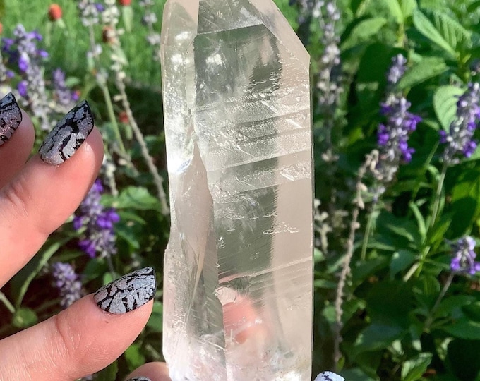 CLEARANCE! ~ Lemurian Quartz Crystal Point ~ Large 8 oz. ~ 4" Long ~ Sparkling Rainbow and Silver Flash Inclusions ~ Frosted Clear
