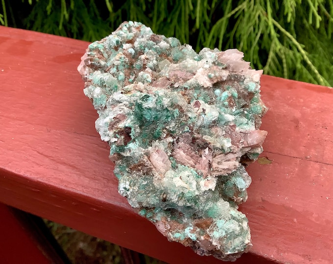 Dolomite Crystal Cluster ~ Large 6.5 oz. ~ 3 1/2" Long ~ Devilline, Rosasite, Selenite on Red Ferroan Quartz Matrix Sparkling Crystals