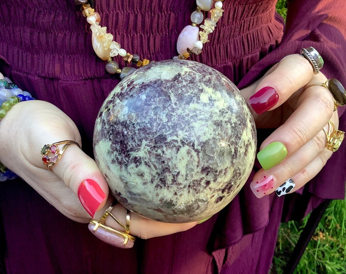 Lepidolite Crystal Ball ~ Large 2 Lb. ~ 4" Wide Sphere ~ Sparkling Lilac Colors ~ Natural Home Decor ~ Free & Fast Shipping from U.S.A. ~