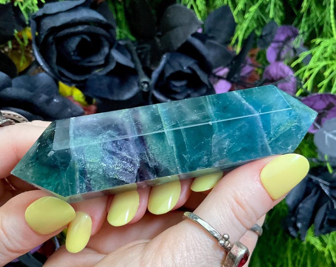 Rainbow Fluorite Double Terminated Wand ~ Large 5.4 oz. ~ 4 1/2" Long ~ Blue, Green, Purple ~ Fast & Free Shipping, USA + Global Shipping