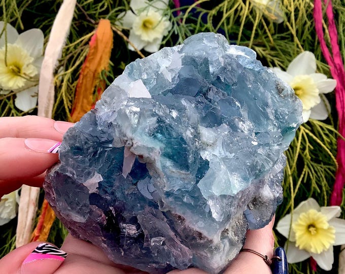Blue Fluorite Crystal Cluster ~ Large 2 lb. ~ 4" Long ~ Third Eye Chakra Reiki Healing Altar Display ~ Metaphysical Home Decor ~