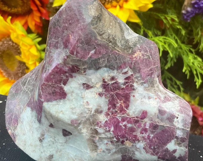 CLEARANCE ~ Red Tourmaline Crystal Flame ~ 1 Lb. 5 oz. ~ 4" Tall ~ Free Standing Rubellite ~ Swirling Reds, Pinks and White Colors