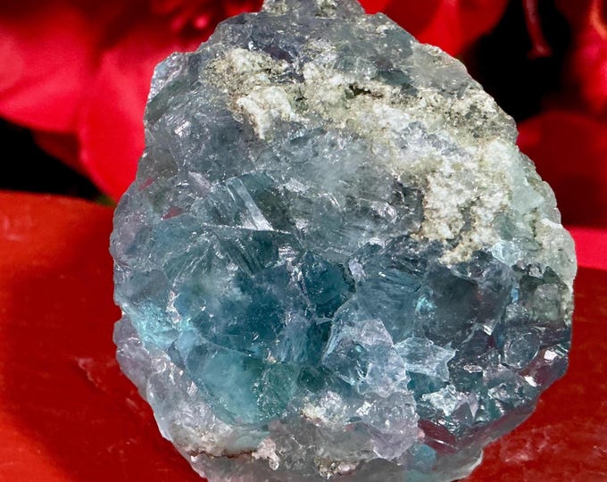 Blue Cubic Fluorite Crystal Cluster ~ Large 5 oz. ~ 2" Long ~ Third Eye, Throat Chakra, Reiki Healing Altar Display, Meditation Size