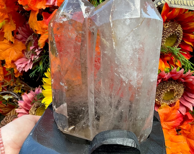 Clear Quartz Crystal Twin Flame Generator ~ Large 6 lb. 11 oz. ~ 8" Tall Double Point Tower ~ Custom Wood Stand ~ Fast Shipping from USA ~