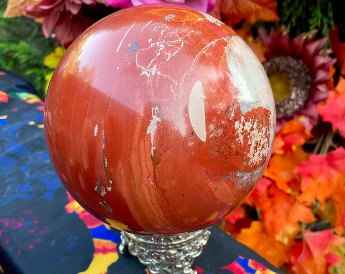 Red Jasper Crystal Ball: 3.5" Sphere with Metal Stand