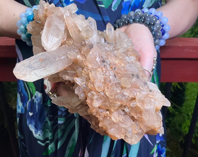 Lemurian Quartz Crystal Cluster ~ Large 3 Lb. 11 oz. ~ 6" Long ~ Frosted Pinkish Points ~ Beautiful Display Crystal ~ Fast & Free Shipping