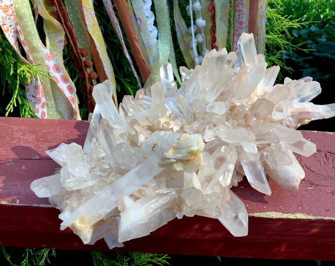 Lemurian Quartz Crystal Cluster ~ Large 3 Lb. 3 oz. ~ 9" Long ~ Sparkling Frosted Long Points ~ Feng Shui, Zen, Yoga, Reiki, Meditation