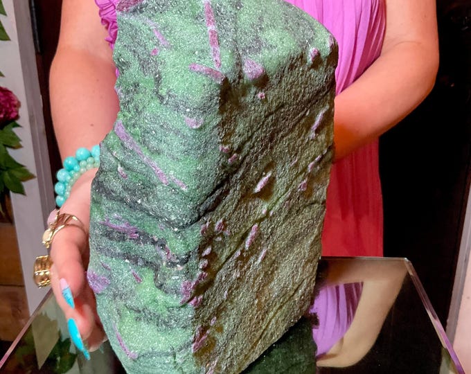 Ruby Zoisite Crystal Cluster ~ 17 Lb. 8 oz. ~ 9 1/2" Tall Tower ~Sparkling Natural Red, Green & Black Colors