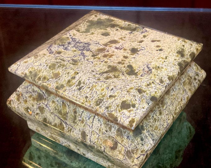 Serpentine Jewelry Box ~ 3" Long ~ Hand Crafted Vintage Display Colorful Green & Black Colors